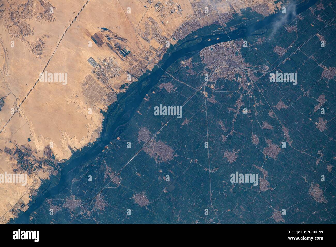 EGYPT - 11 August 2020 - The International Space Station was orbiting above Egypt just east of the Nile River when this photograph was taken of the ci Stock Photo