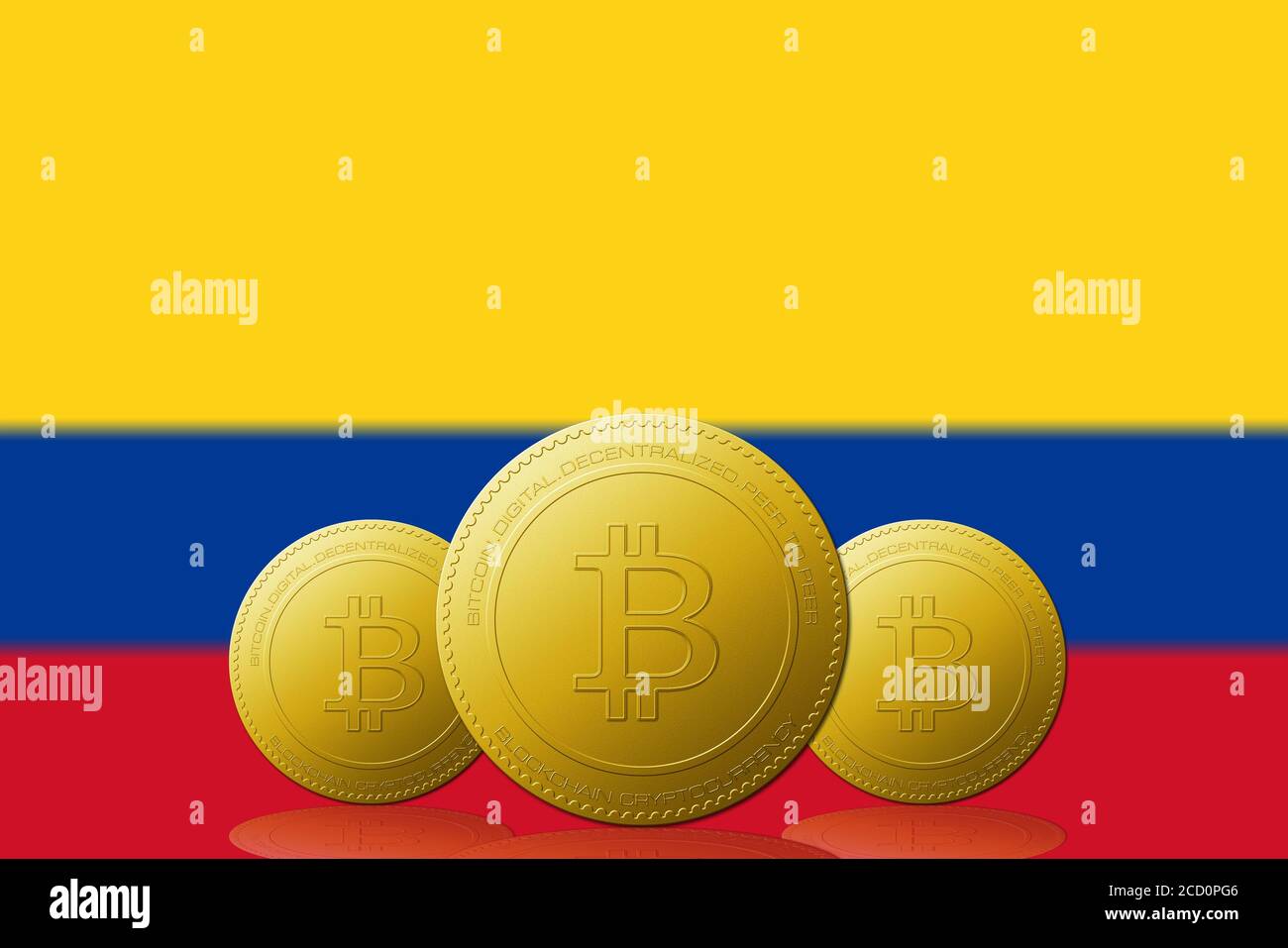 Three Bitcoins cryptocurrency with COLOMBIA flag on background Stock Photo  - Alamy