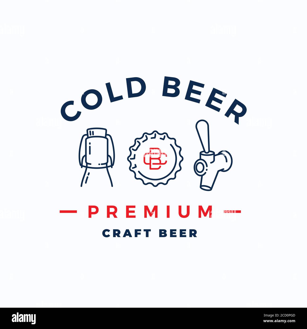 Craft Cold Beer Abstract Vector Beer Sign, Emblem or Logo Template