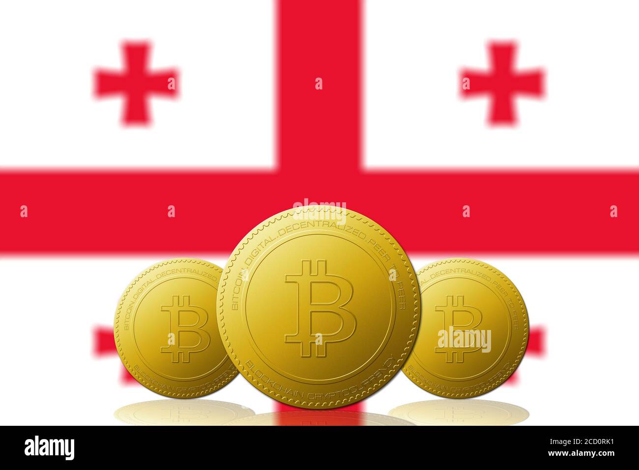 Three Bitcoins cryptocurrency with Georgia flag on background Stock Photo -  Alamy