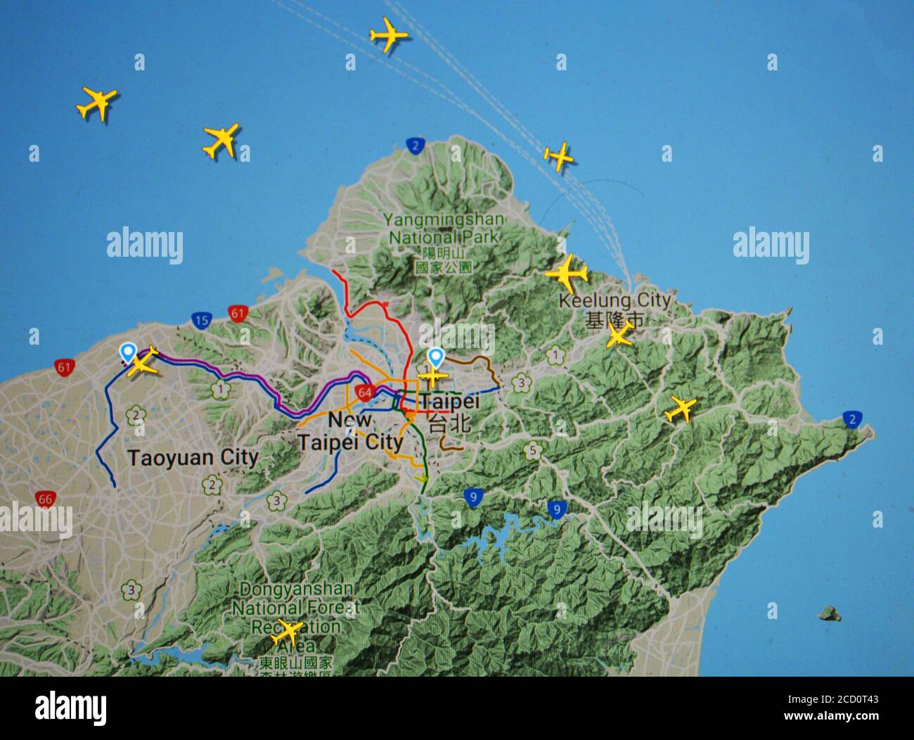 air traffic on Taipei aera (25 august 2020, UTC 09.15),  on Internet with Flightradar 24 site, during the Coronavirus Pandemic period Stock Photo