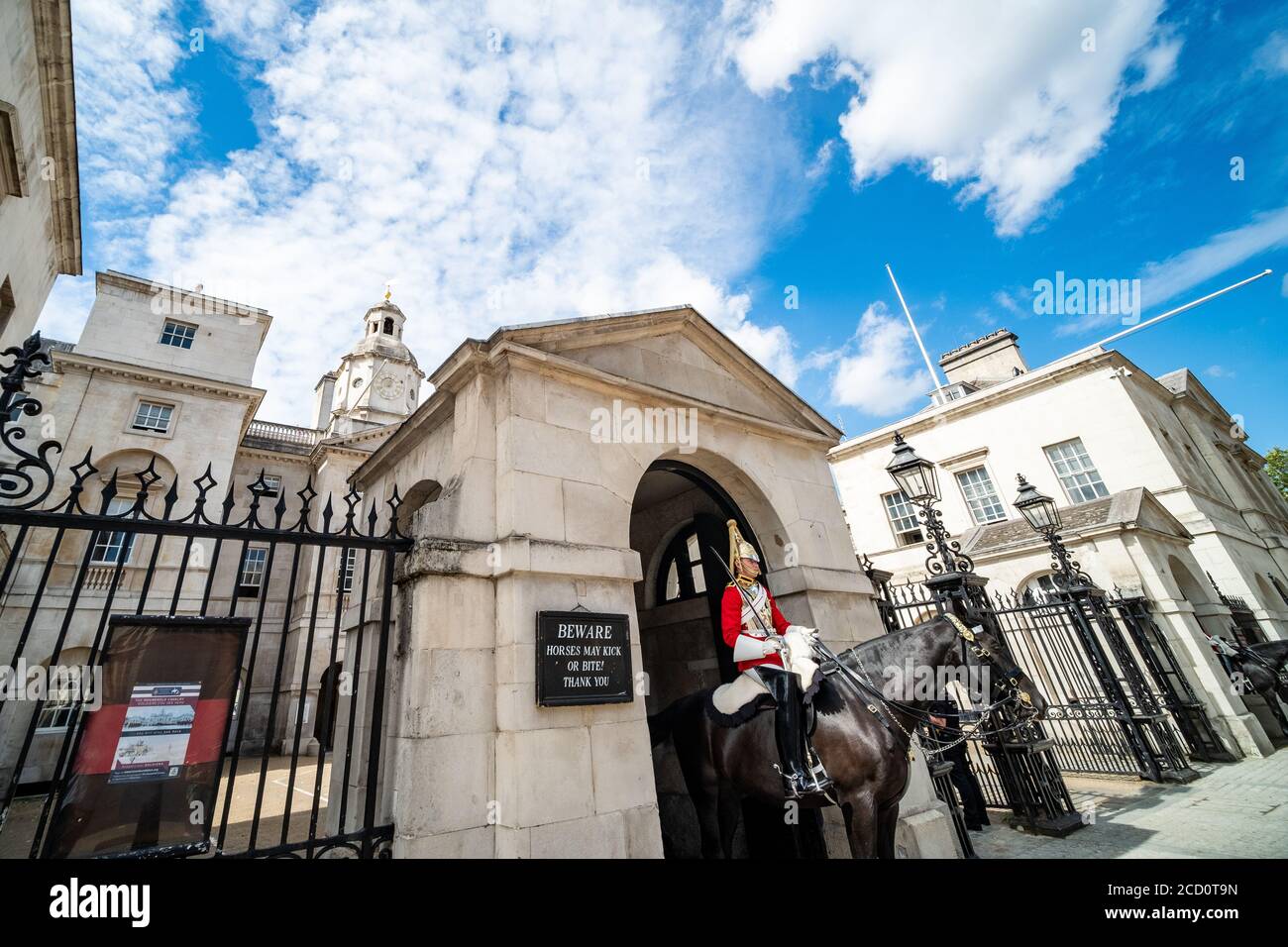 London- Horse and Guard at the Horse Guard Barracks, a popular tourist attraction in Whitehall, London. Stock Photo