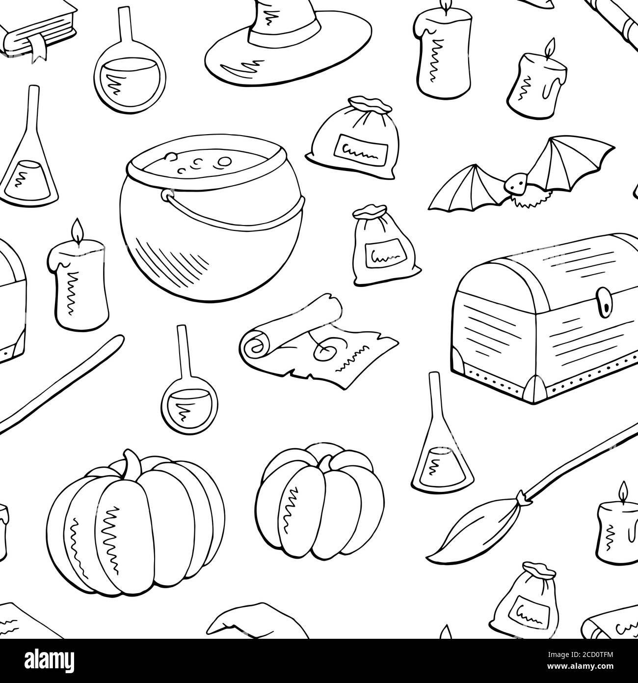 Witch graphic black white seamless pattern background illustration vector Stock Vector