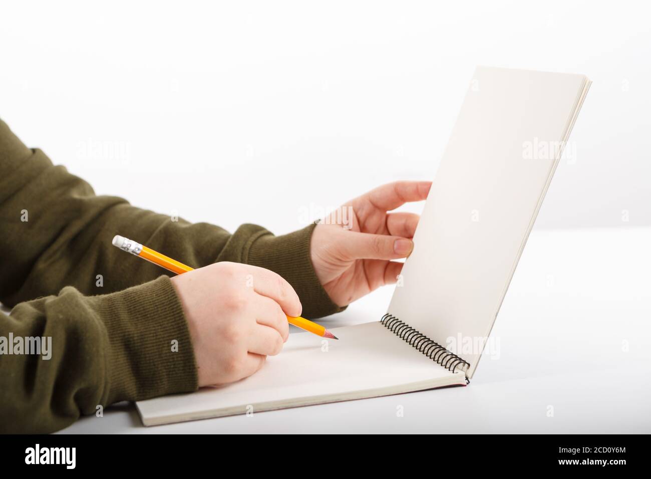 Female hands with pen writing and working on notebook Stock Photo - Alamy