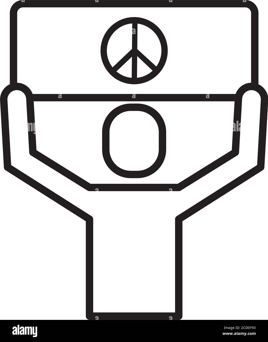 man protesting with banner peace and love sign line style icon vector ...