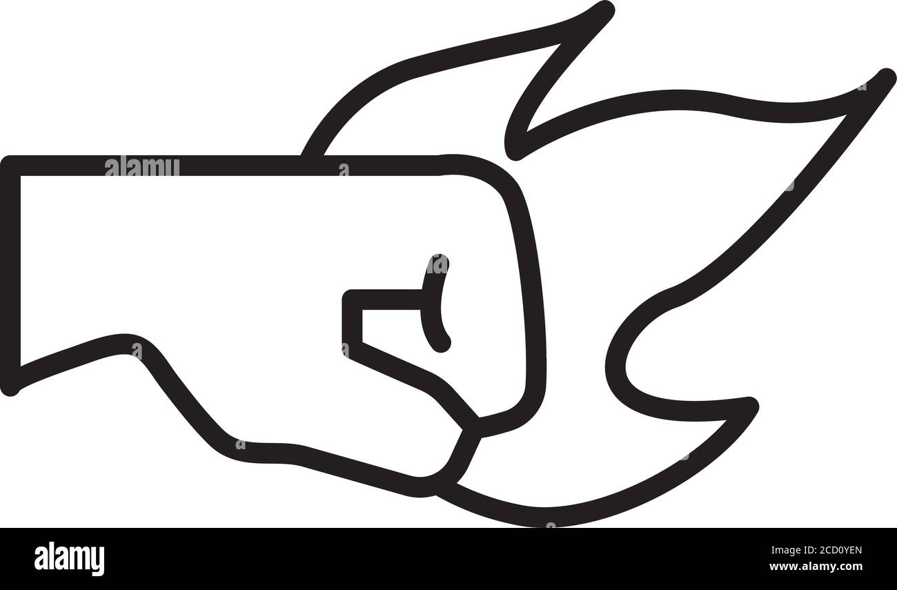 hand human fist protesting with fire flame line style icon vector ...