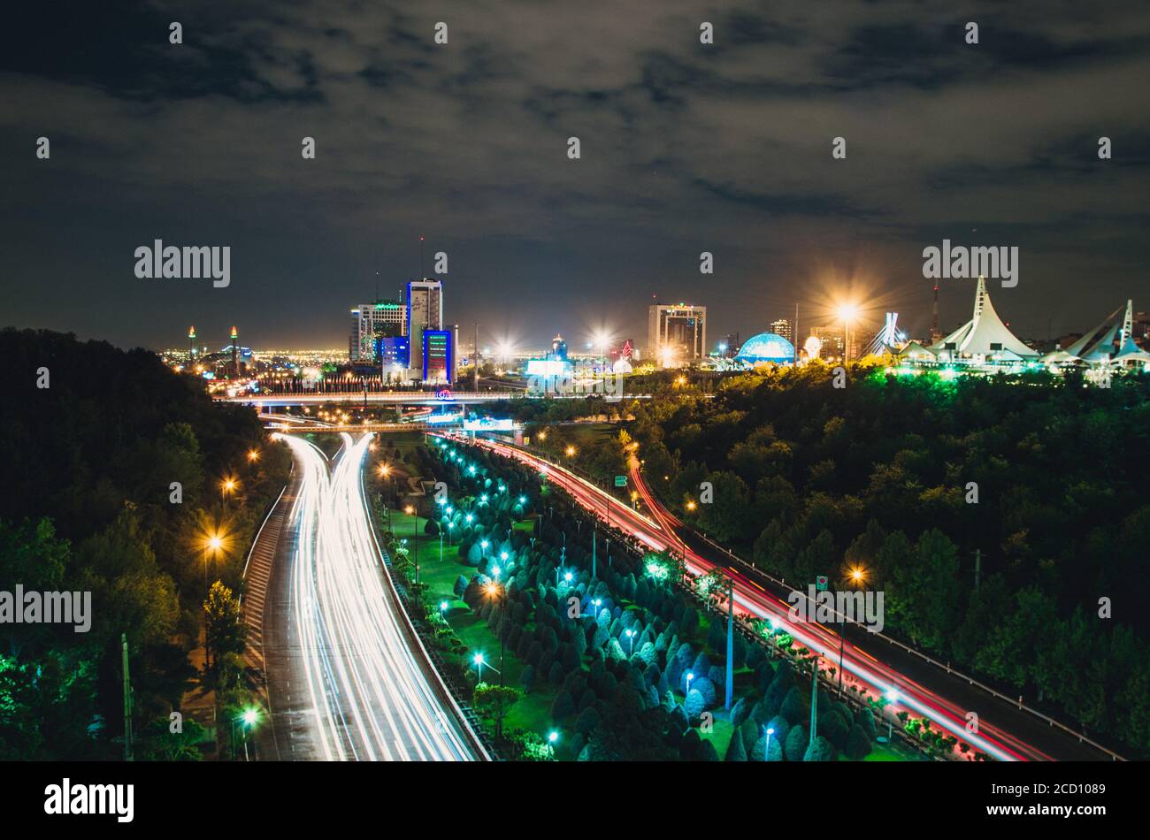 Panorama view from bridge in Iran capital Tehran in night overseeing whole city Stock Photo