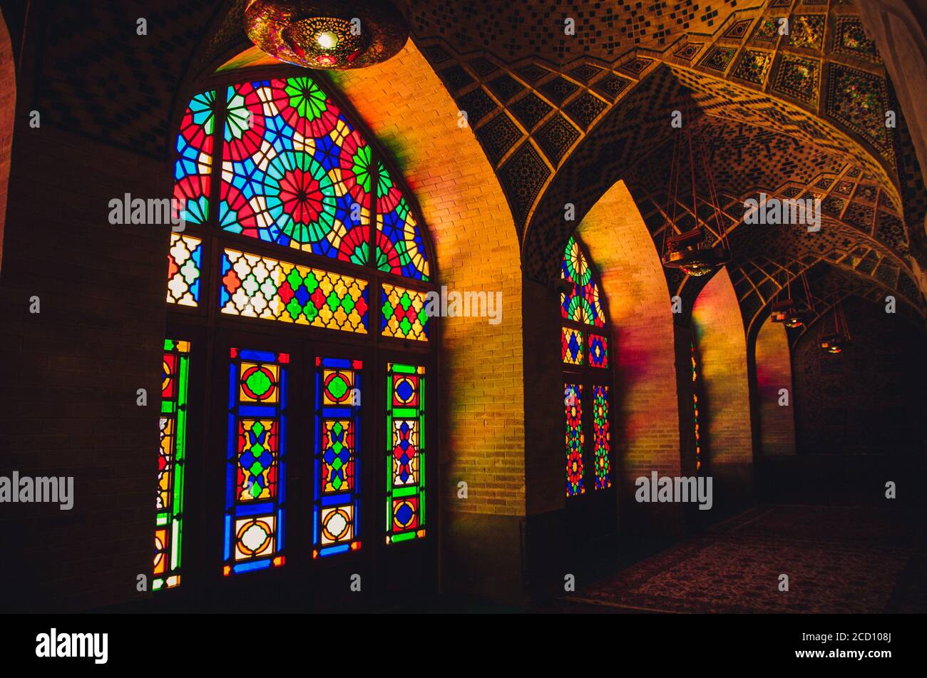 Traditional mosque in Iran city of Shiraz also known as Pink Mosque in natural light Stock Photo