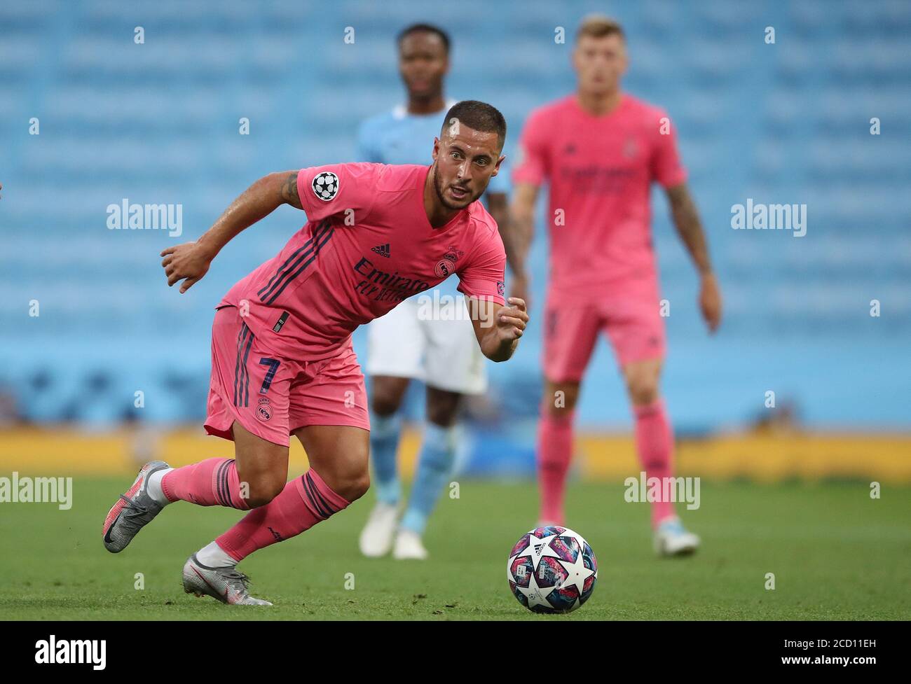 Real Madrid's Eden Hazard during the UEFA Champions League, round of 16, second leg match at the Etihad Stadium, Manchester. Friday August 7, 2020. See PA story SOCCER Man City. Photo credit should read: Nick Potts/PA Wire. Stock Photo