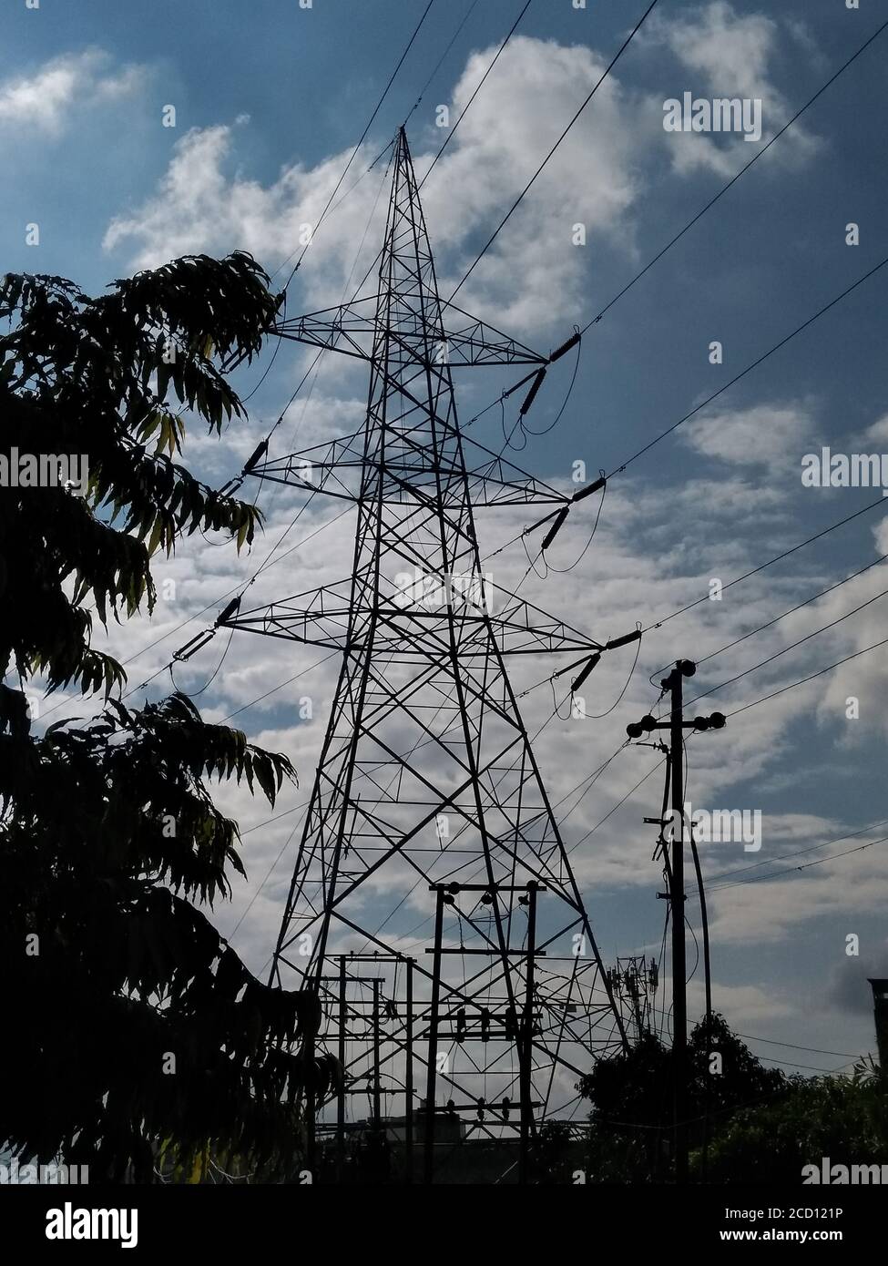 A picture of electric tower with sky background Stock Photo