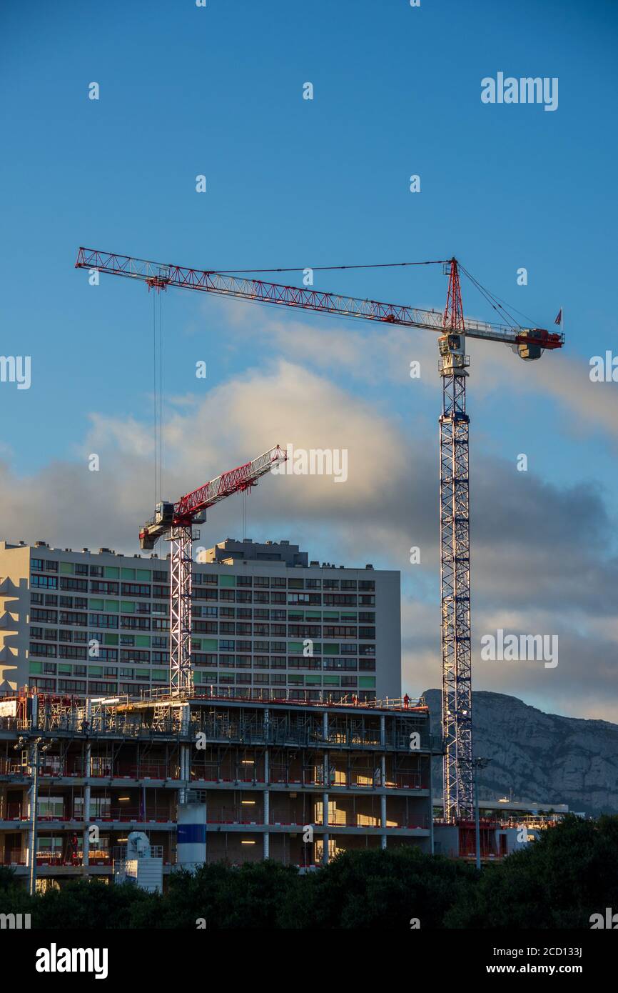 Construction site with two cranes Stock Photo