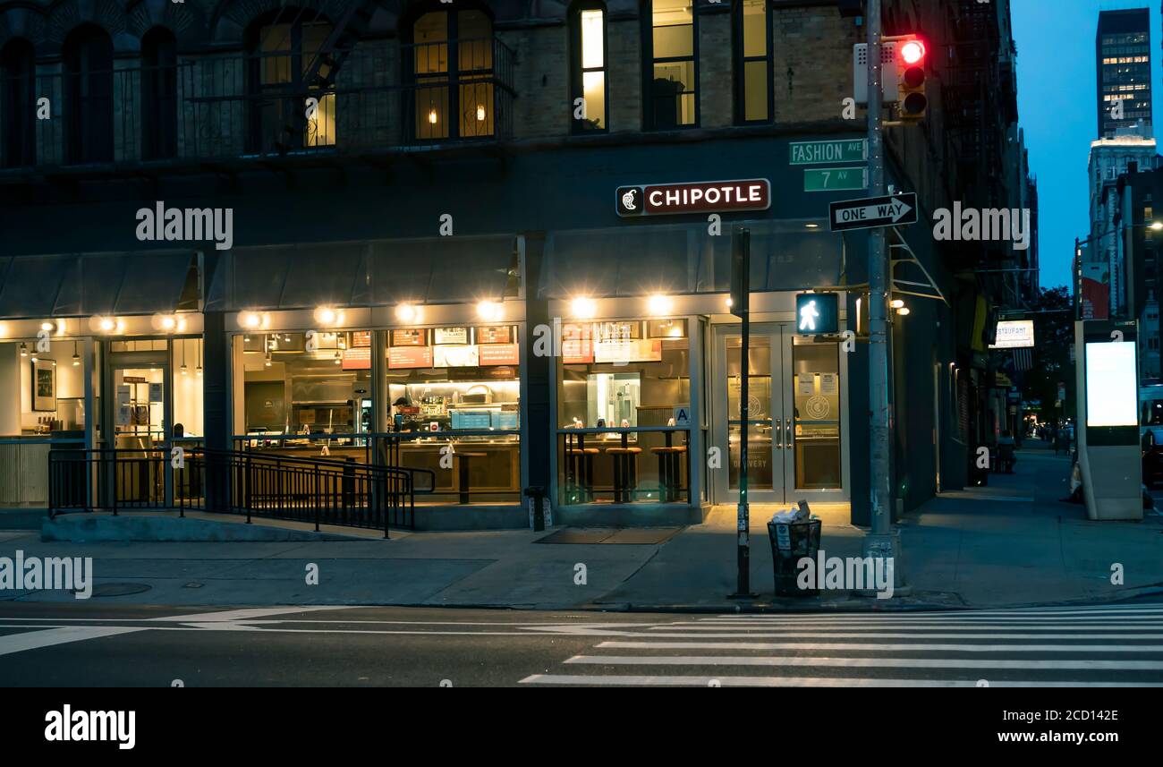 A Chipotle Mexican Grill restaurant in the Chelsea neighborhood of New York on Friday, August 21, 2020. (© Richard B. Levine) Stock Photo