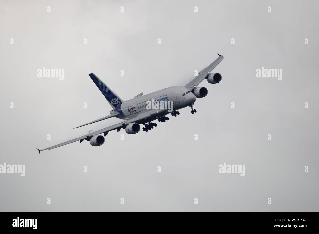 Airbus A380 approaching airport for landing Stock Photo
