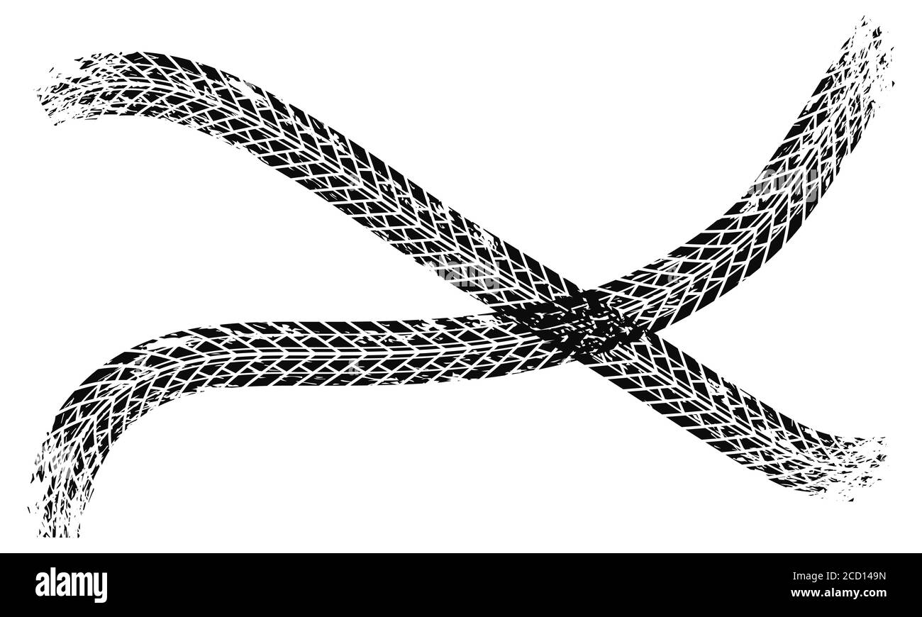 Tire tracks marks background in black and white style Vector Stock