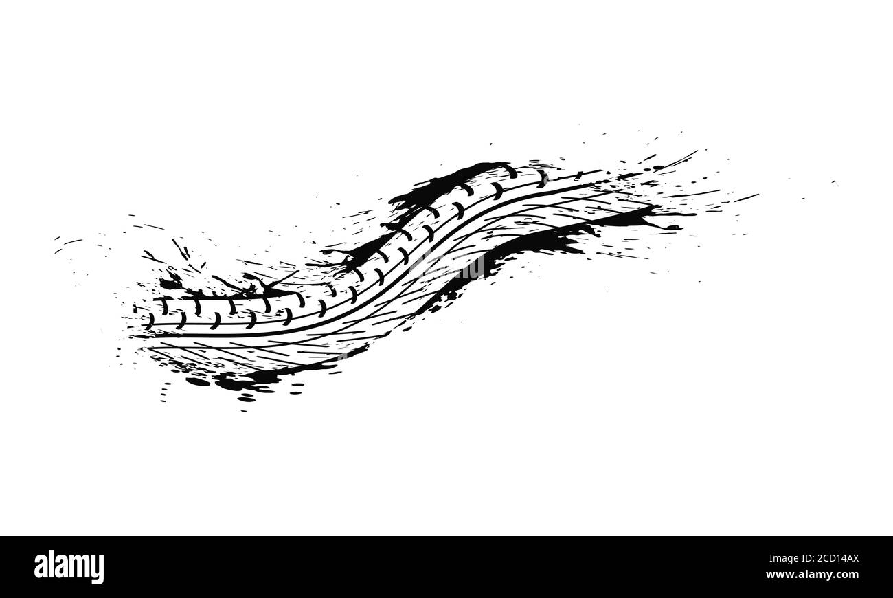 Tire tracks marks background in black and white style Vector Stock