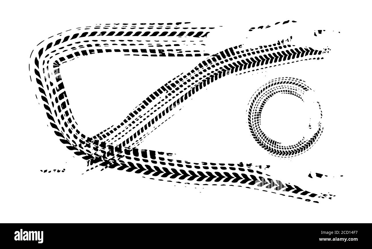 Tire tracks marks background in black and white style Vector Stock