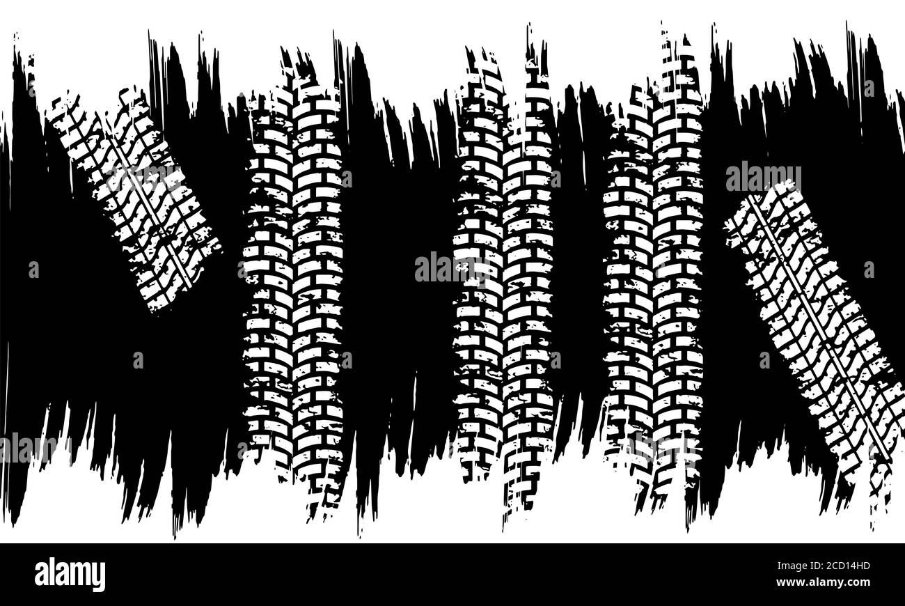 Tire tracks marks background in black and white style Vector Stock