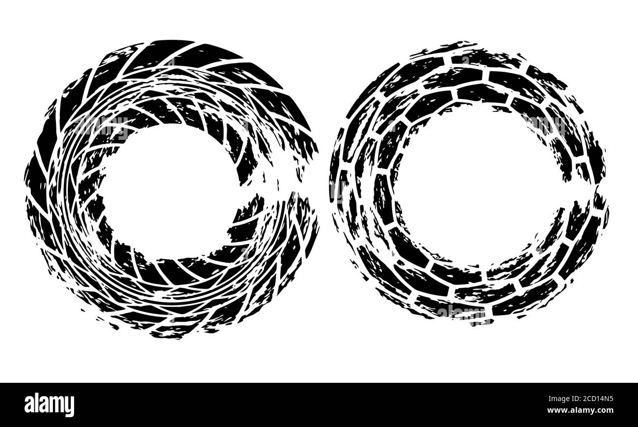 Tire tracks marks background in black and white style Vector Stock