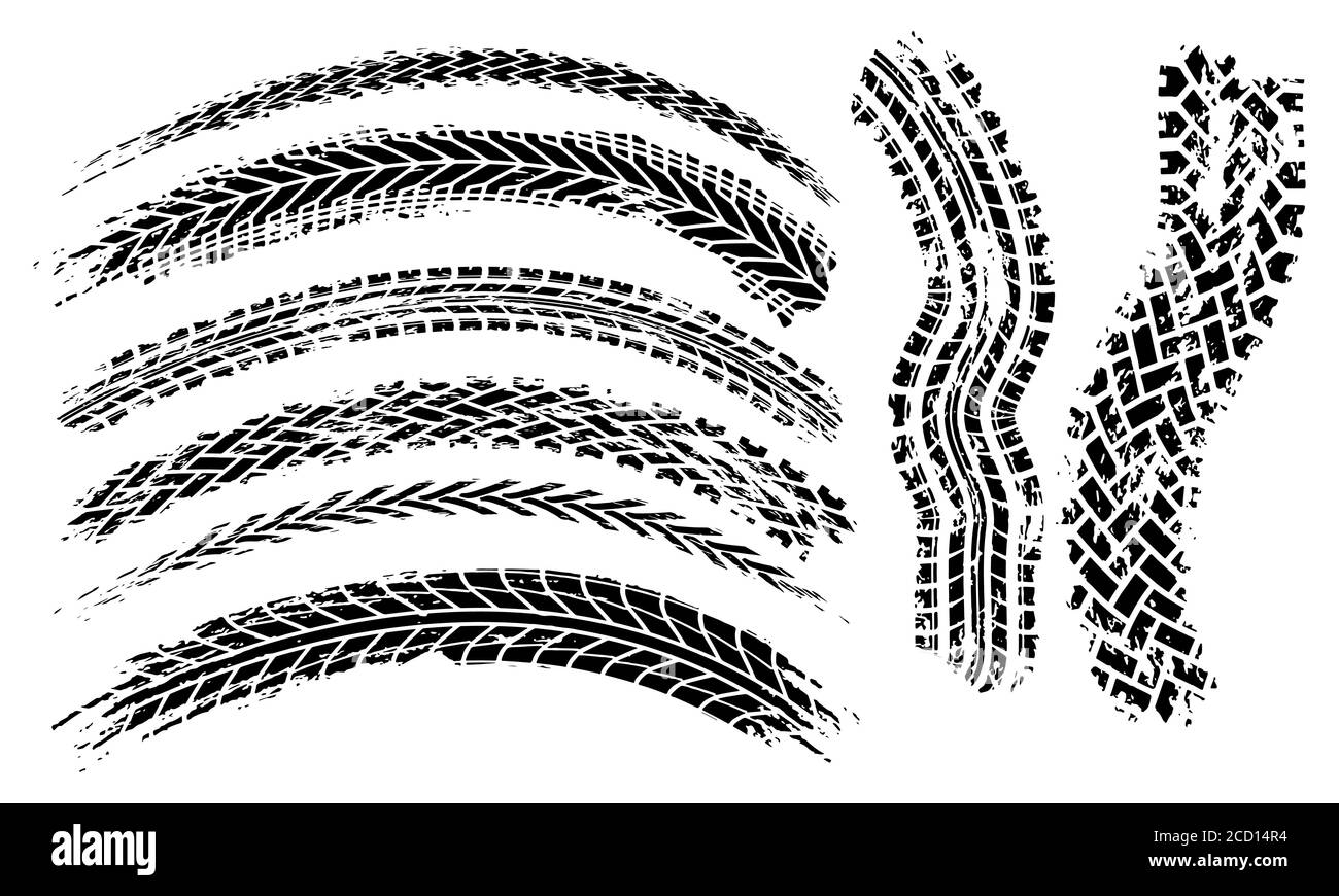 Tire tracks marks background in black and white style Vector Stock Vector