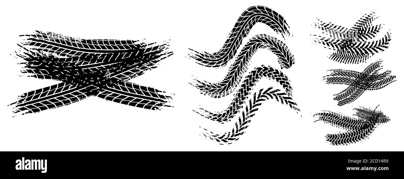 Tire tracks marks background in black and white style Vector Stock