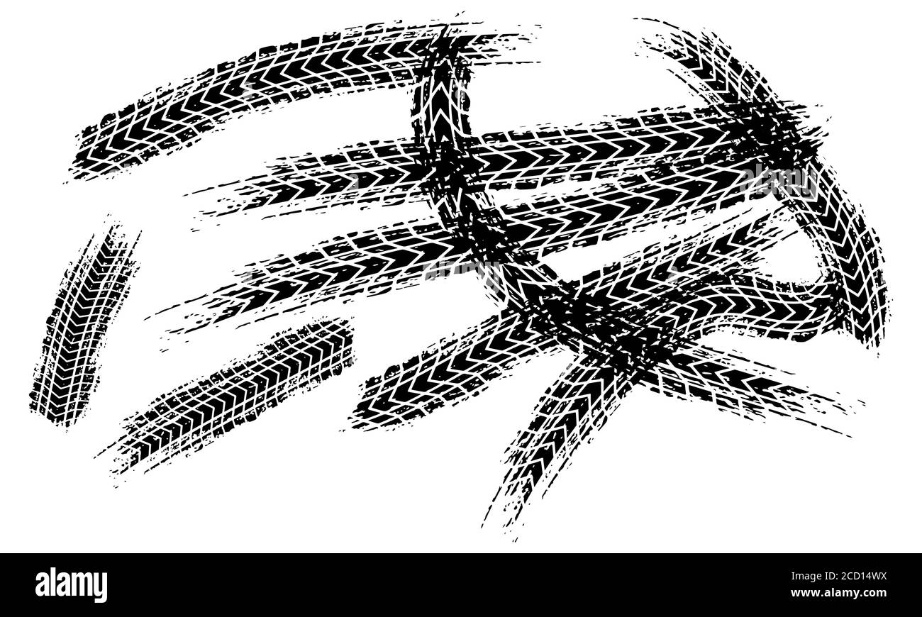 Tire tracks marks background in black and white style Vector Stock
