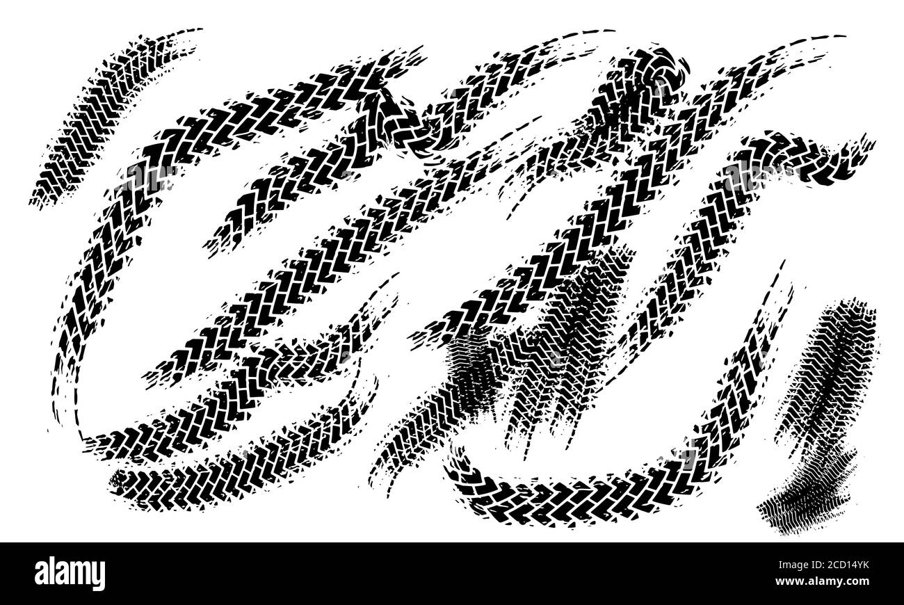 Tire tracks marks background in black and white style Vector Stock Vector