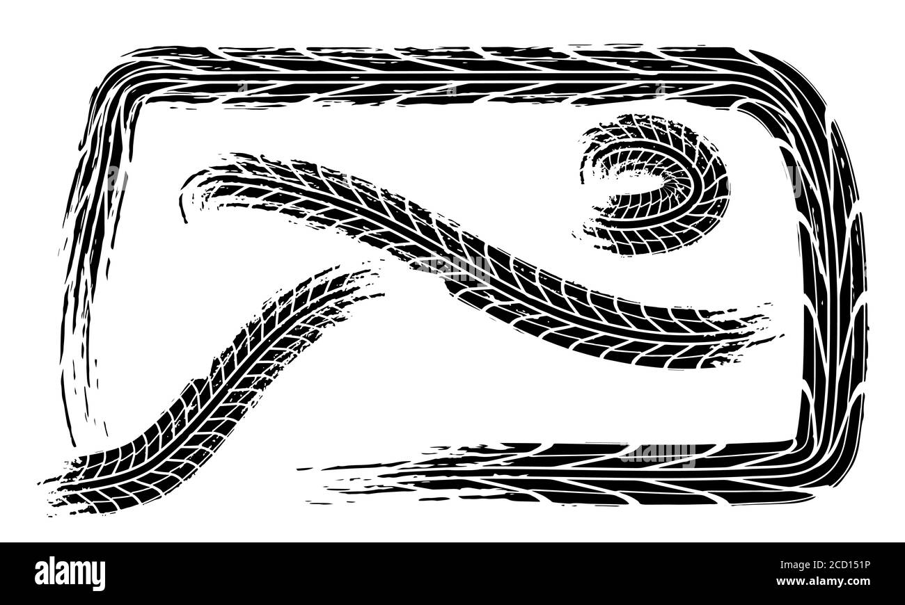 Tire tracks marks background in black and white style Vector Stock
