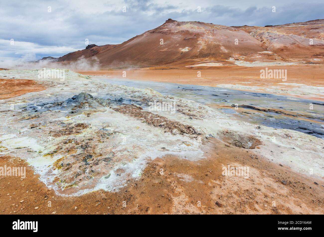 Iceland. Steaming pools and mudpots. The Namafjall (Hverir) Geothermal Area. Stock Photo