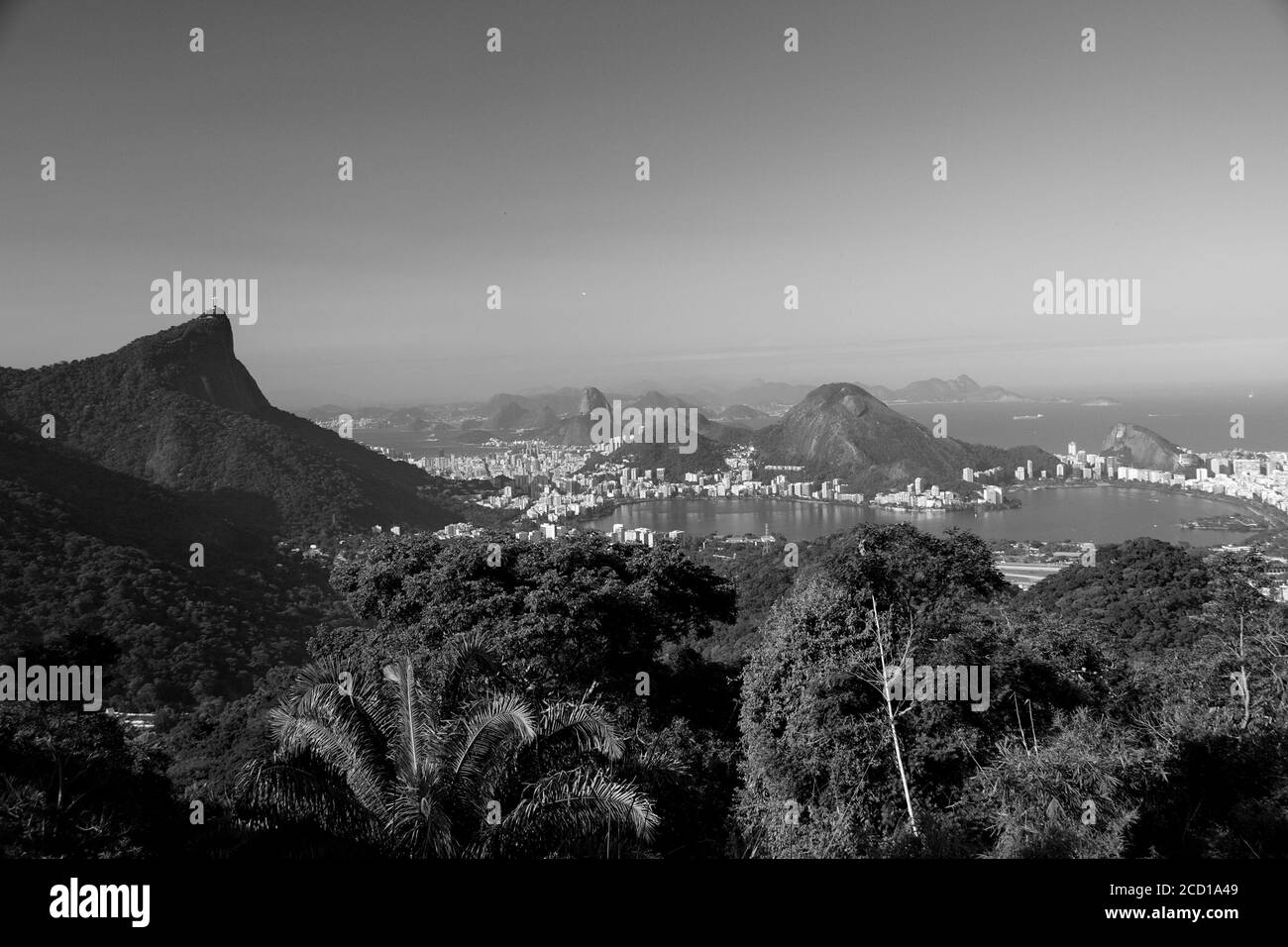 Sugar loaf and Guanabara bay in Rio de Janeiro Brazil enseada de Botafogo black and white photo Stock Photo