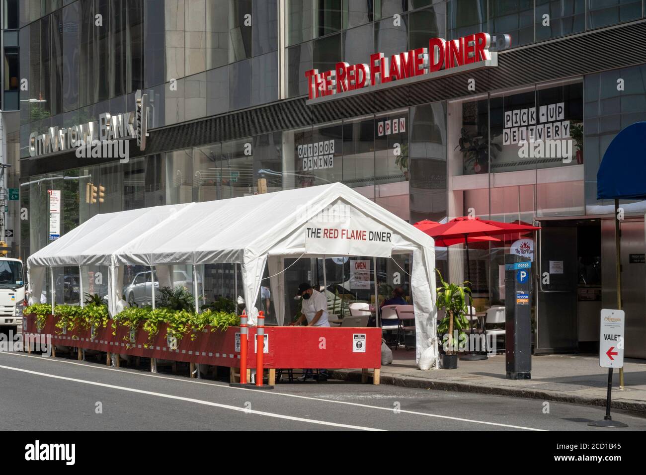 Outdoor Dining Tent, The Red Flame Diner, West 44th st, NYC, 2020 Stock Photo