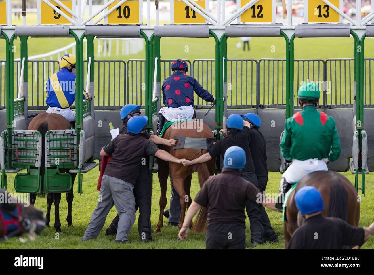 Listowel Ireland 13th September 19 Racing Stewards Helping Race Horses And Jockeys Waiting Enter Start Gate On Listowel Race Track In County Kerr Stock Photo Alamy