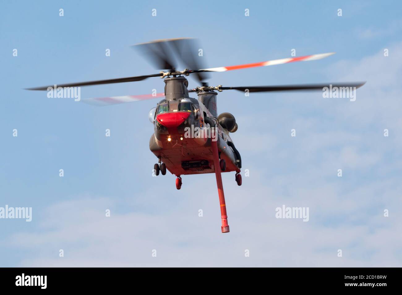 Boeing CH-47D Chinook N405AJ operating out of Meadowlark Field in Livermore, California, in response to the 2020 SCU Lightning Complex fires. Stock Photo