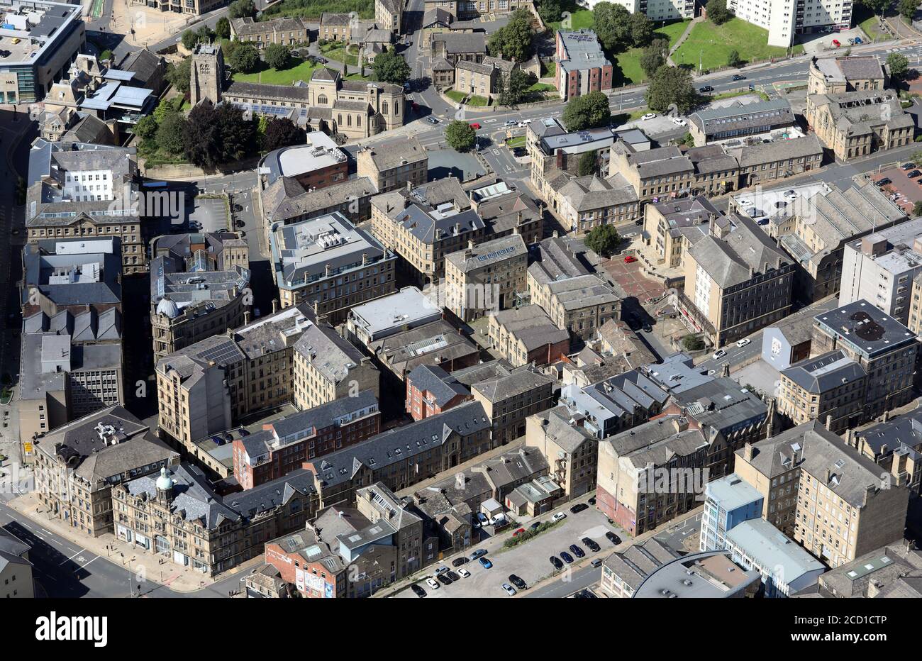 aerial view of the Little Germany area of Bradford city centre, West Yorkshire Stock Photo