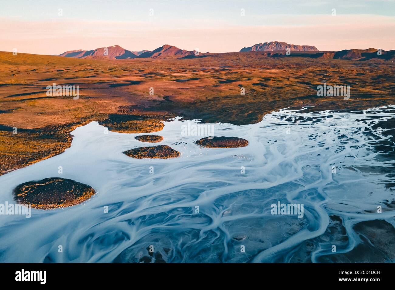 Aerial view of glacial rivers in the highlands of iceland hi-res stock ...