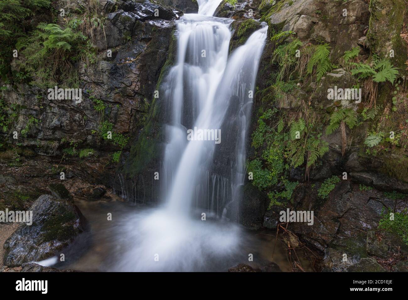 Waterfall in Todtnau in the Black Forest with time exposure Stock Photo