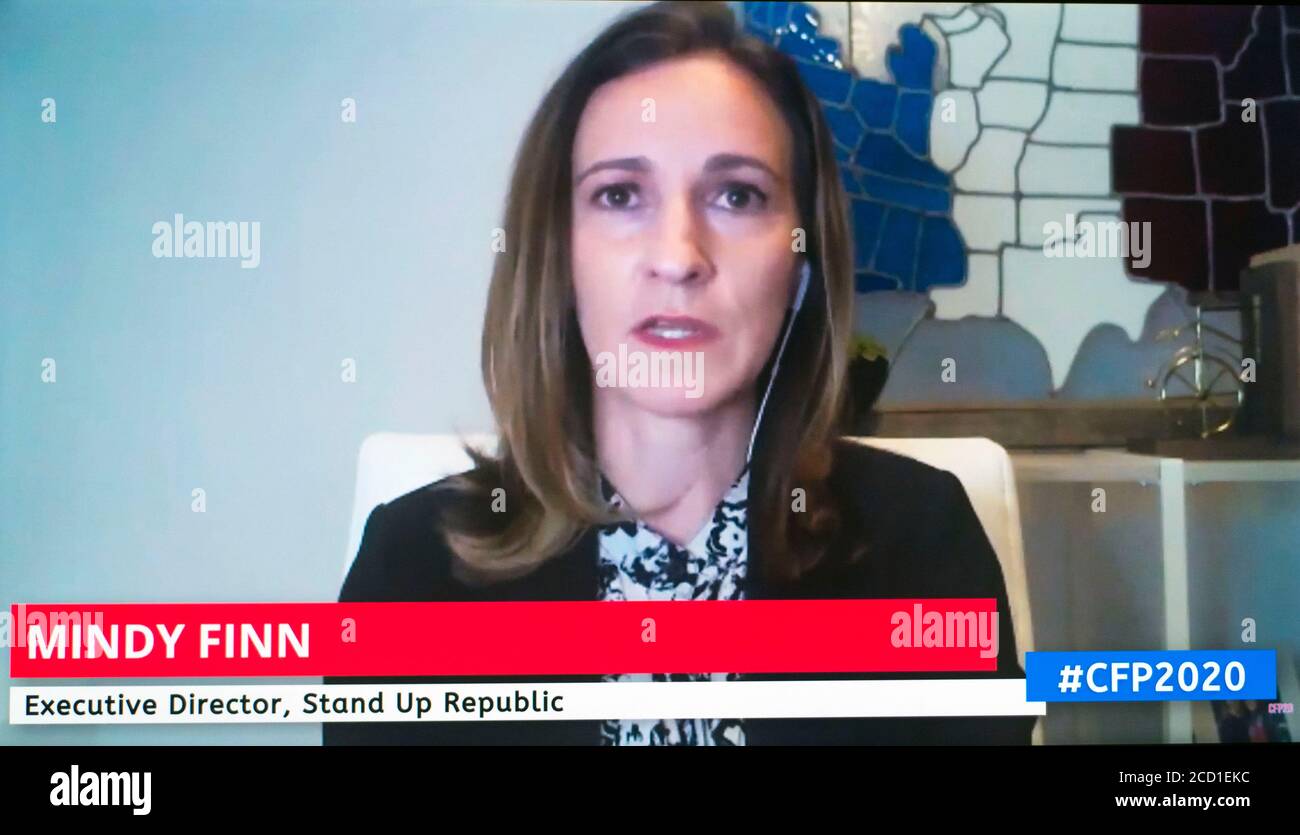August 24, 2020, Charlotte, North Carolina, USA - MINDY FINN, Executive Director, Stand Up Republic, in a screen grab of the Convention on Founding Principles, a virtual gathering of principled conservatives, moderate Republicans and independents as counter-programming to the Trumpism on display at the Republican National Convention across town.(Credit Image: © Courtesy Cfp2020/ZUMA Wire) Stock Photo