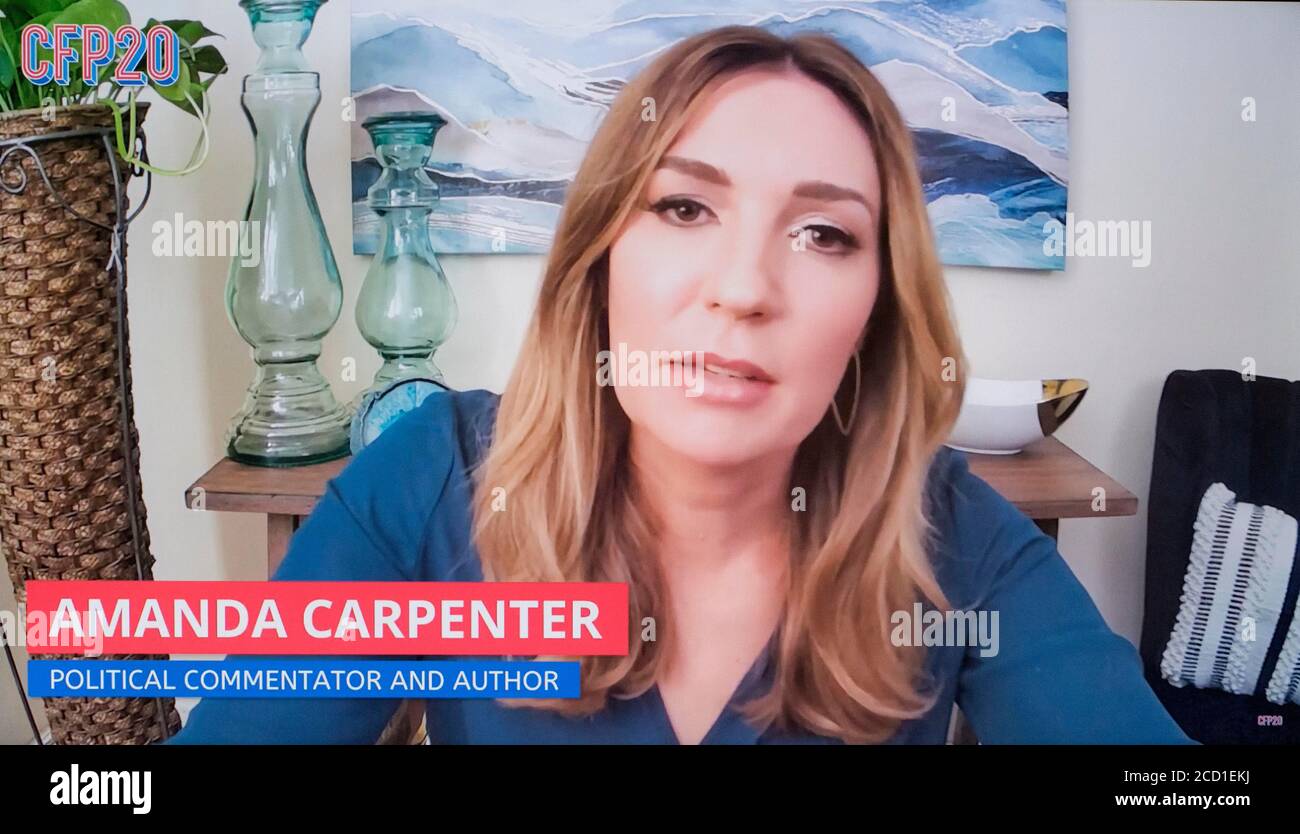 August 24, 2020, Charlotte, North Carolina, USA - AMANDA CARPENTER, political commentator, in a screen grab of the Convention on Founding Principles, a virtual gathering of principled conservatives, moderate Republicans and independents convened to be counter-programming to the Trumpism on display at the Republican National Convention across town.(Credit Image: © Courtesy Cfp2020/ZUMA Wire) Stock Photo