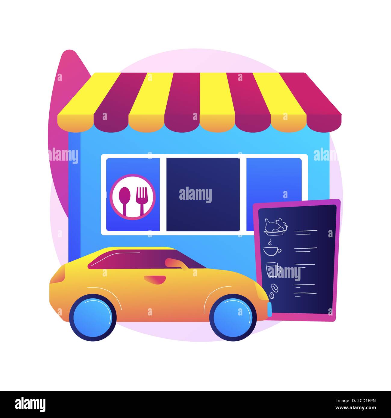 Drive-in restaurant abstract concept vector illustration. Stock Vector