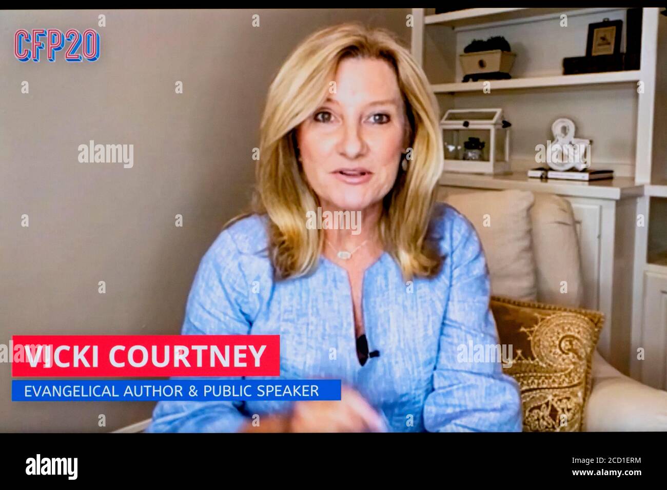 August 24, 2020, Charlotte, North Carolina, USA - VICKI COURTNEY, evangelical author, in a screen grab of the Convention on Founding Principles, a virtual gathering of principled conservatives, moderate Republicans and independents convened to be counter-programming to the Trumpism on display at the Republican National Convention across town.(Credit Image: © Courtesy Cfp2020/ZUMA Wire) Stock Photo