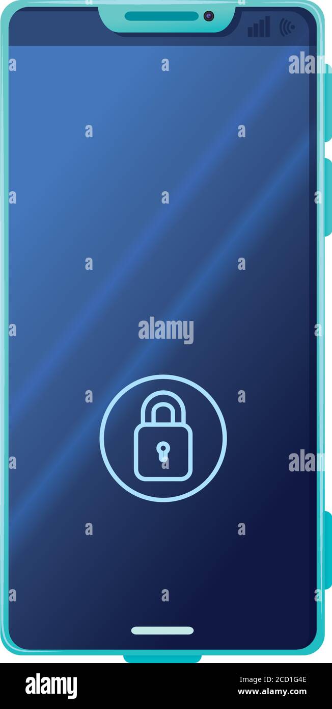 front view, realistic smartphone mockup with padlock security, in white ...