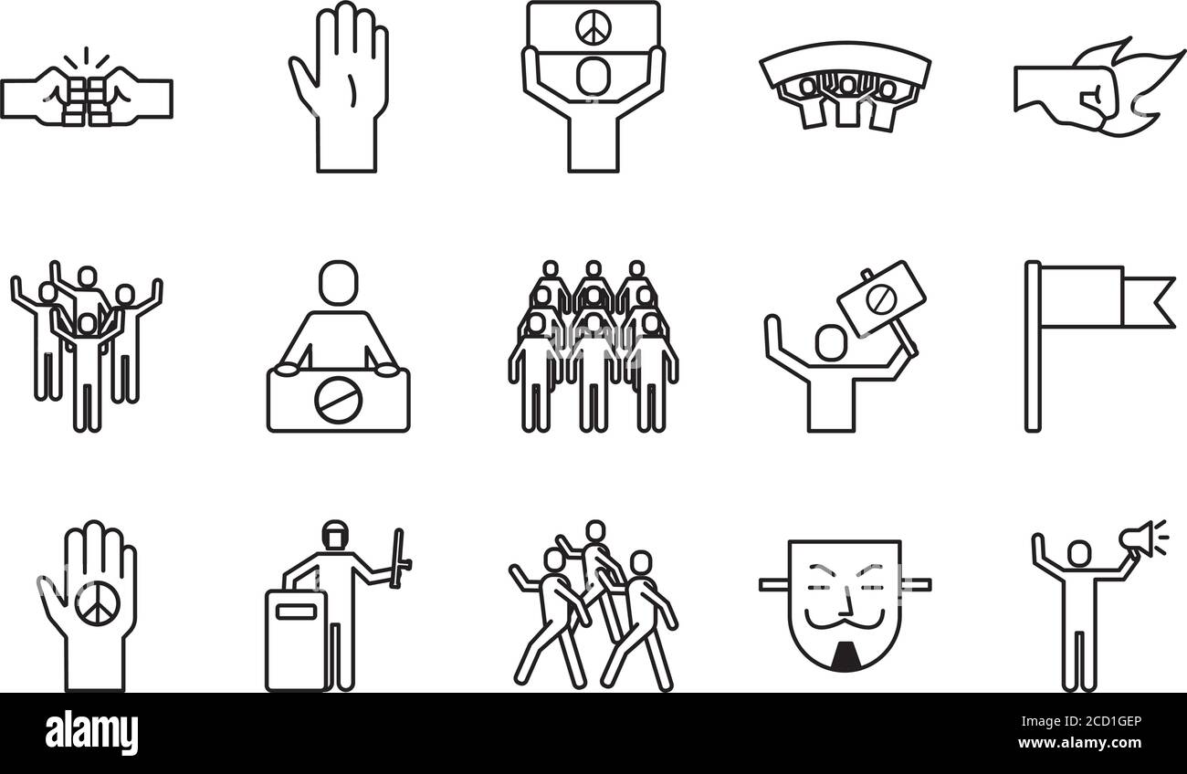 bundle of fifteen protest set icons vector illustration design Stock ...