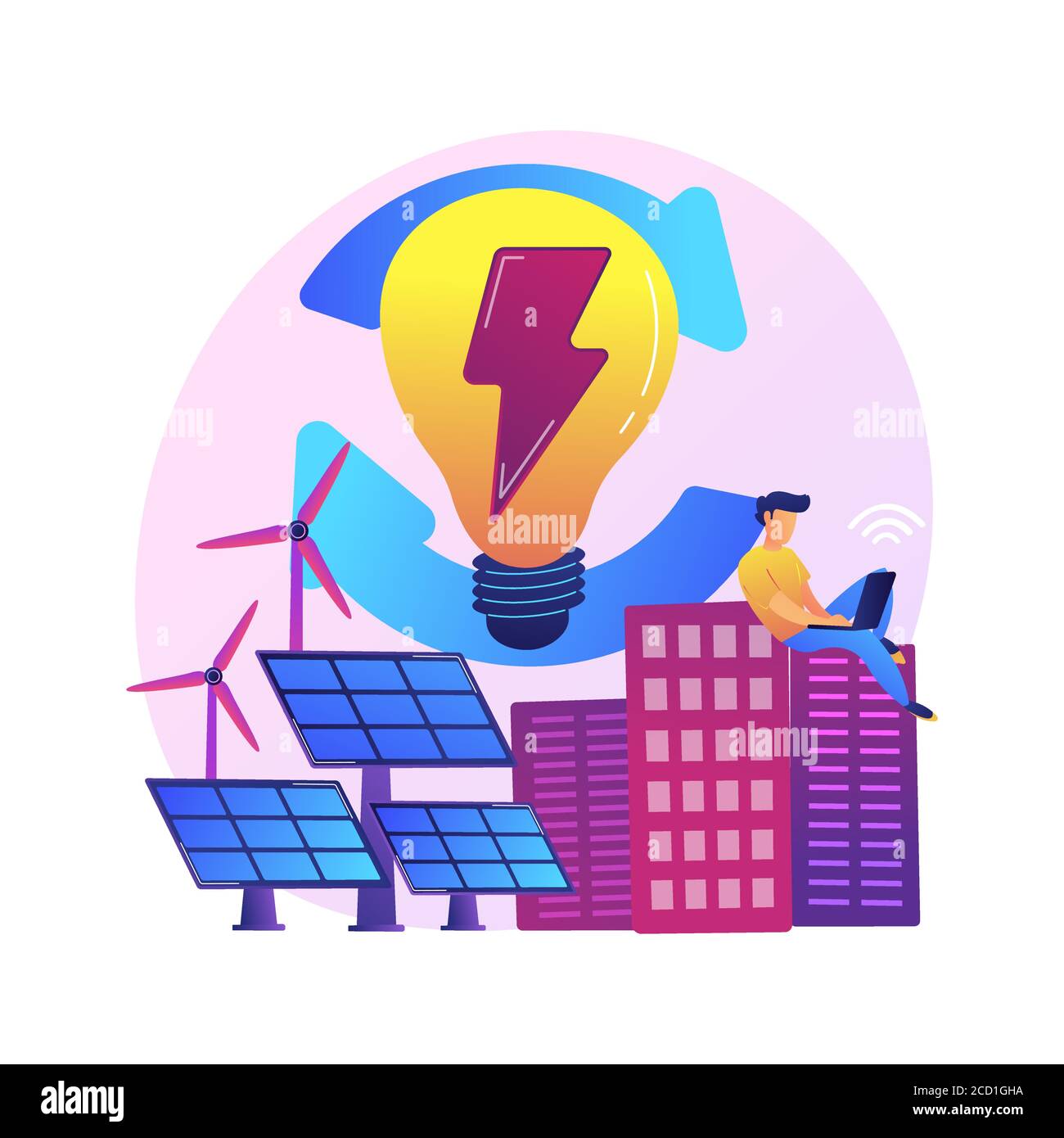 Electric charge, electricity generation, light production vector concept metaphor. Stock Vector