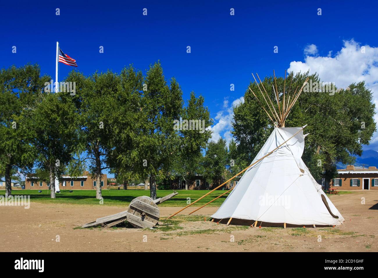 Ute Native American Indian tipi teepee at Fort Garland, Colorado, USA. Once base for unit of African American troops named 'Buffalo Soldiers' by Utes Stock Photo