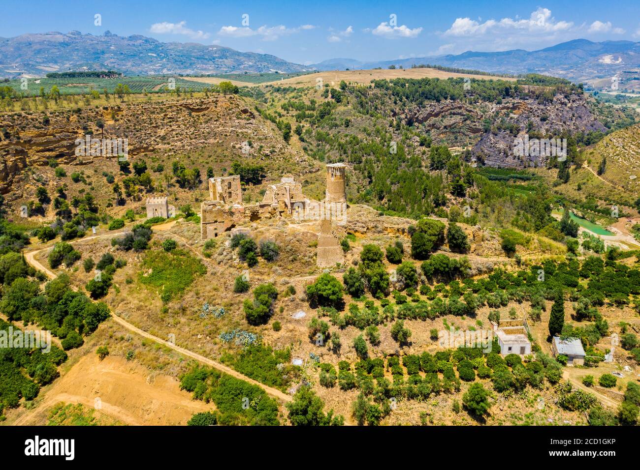 Aerial view of the remains of the ancient norman Castle of Poggio Diana ...