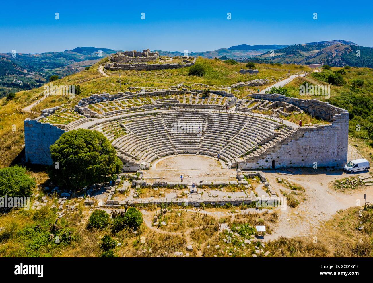 Aerial view of the Greek Theatre at the Segesta ruins in northwest Sicily near Alcamo, Italy Stock Photo