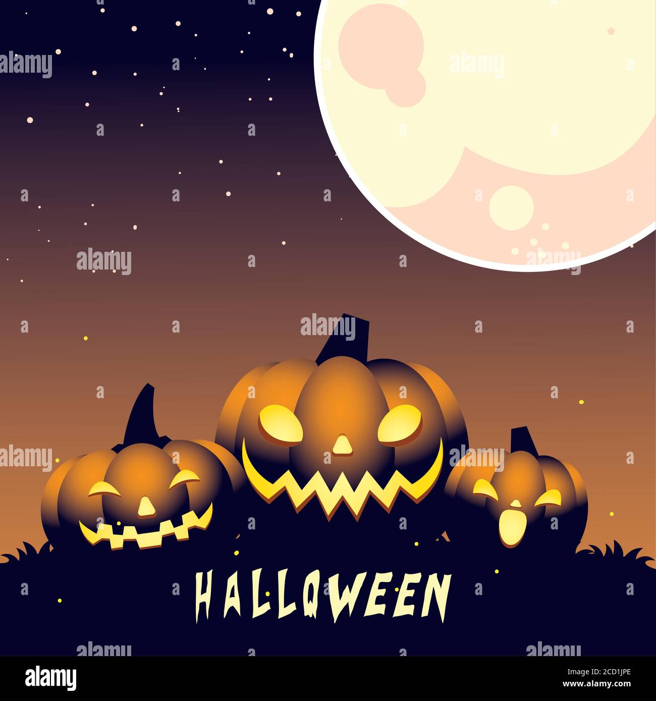 halloween night background with pumpkin and full moon vector ...