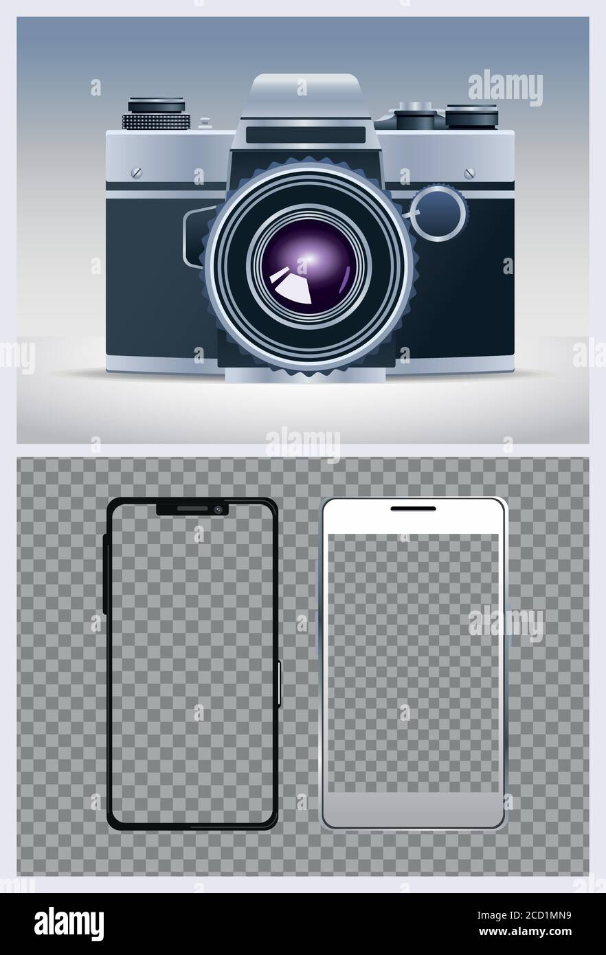 camera digital technology with smartphones vector illustration design Stock Vector