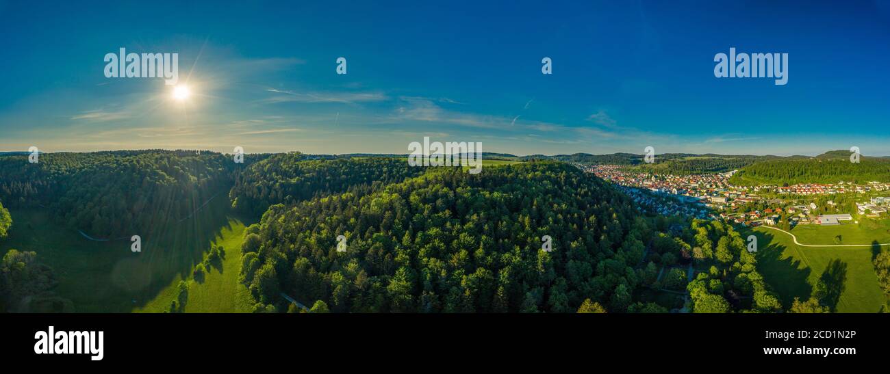 Aerial view green forest blue hi-res stock photography and images - Alamy