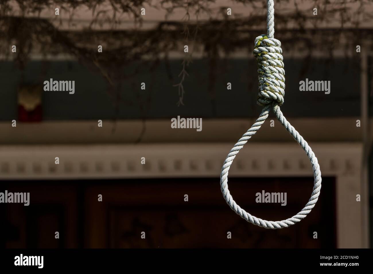 Rope loop or gallows on a dark background. Stock Photo