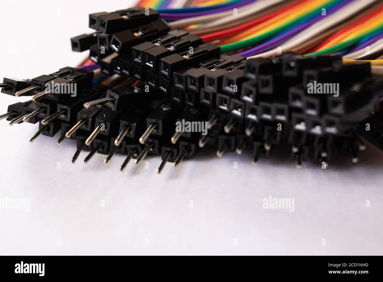 Multicolored computer wires on a white background close up Stock Photo